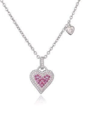 Gold Filled Heart Pendant Necklace with Pink Gemstones - Women Jewelry
